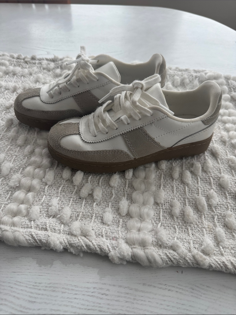 Zara Cream and Taupe Mixed-Material Low-Top Sneakers